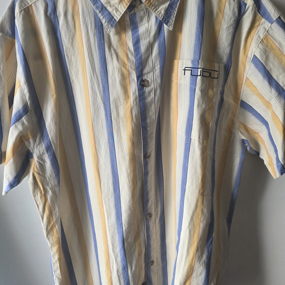 Vintage Mens FUBU striped short sleeve button up shirt Y2K 2000s Size Large